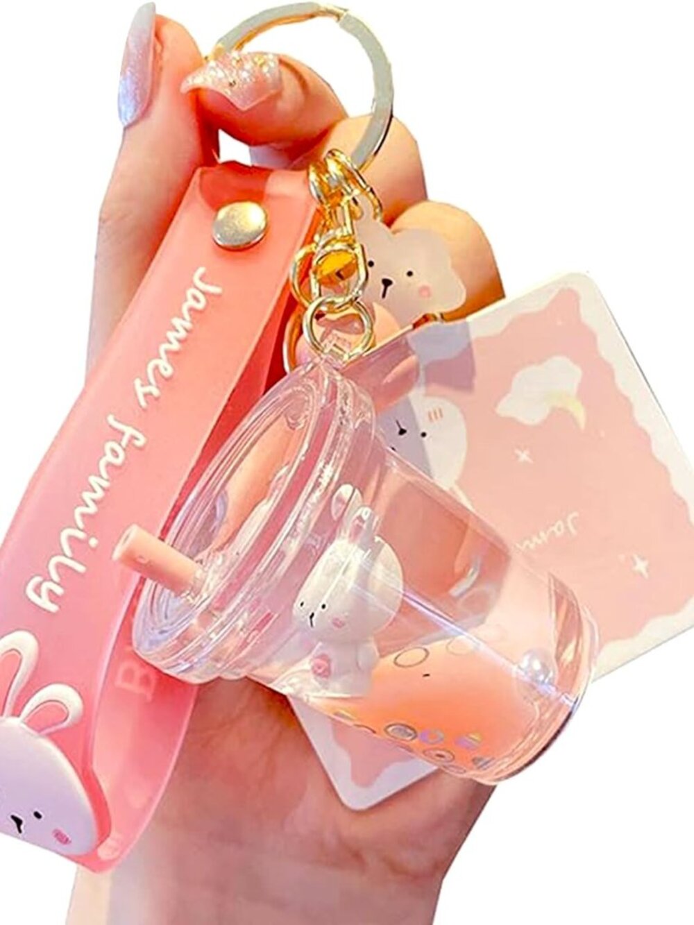 Kawaii Bear Boba Keychain - Cute Liquid Water Charm for Backpacks, Adorable Gift